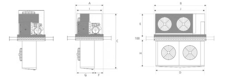 Dimensiones equipos de refrigeración industrial versión de techo